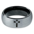 thumbnail image 2 of Tungsten Heart Cross Band Ring 8mm Men Women Comfort Fit Black Dome Brushed Gray Polished, 2 of 4
