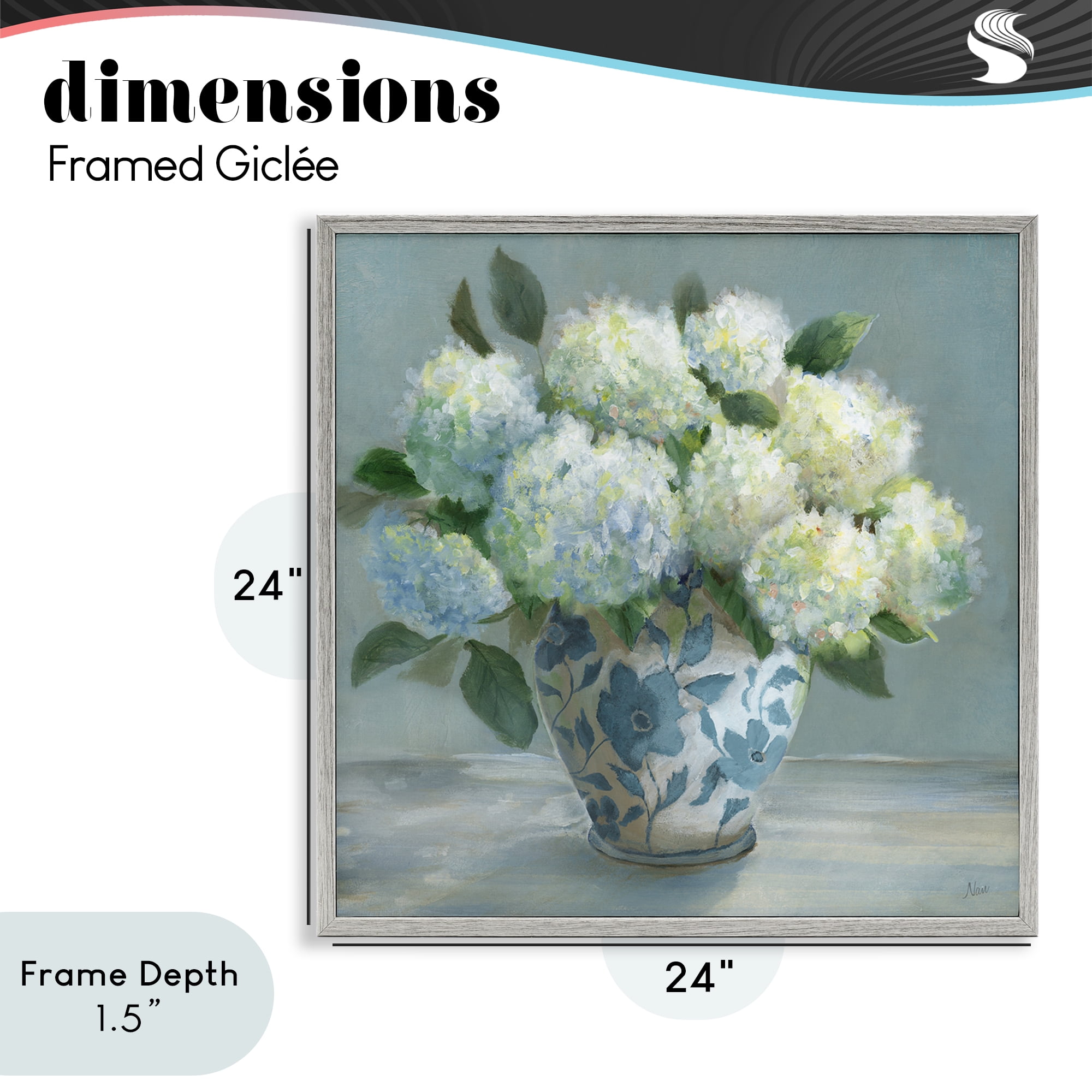 Stupell Industries Hydrangeas in Elegant Vase Gray Framed Giclee Art, design by Nan