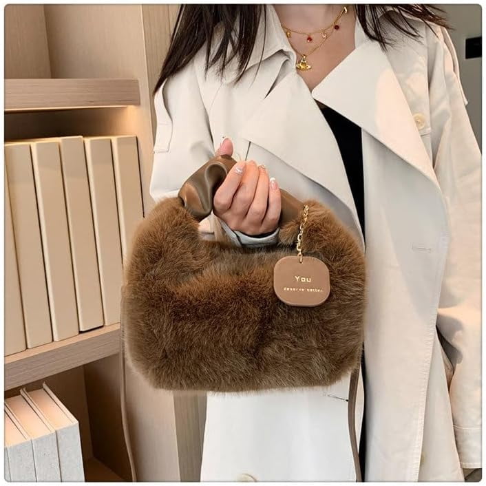 Women Fluffy Tote Bag Plush Shoulder Underarm Bag Faux Fur Crossbody Handbag with Strap Y2K Furry Purse Winter