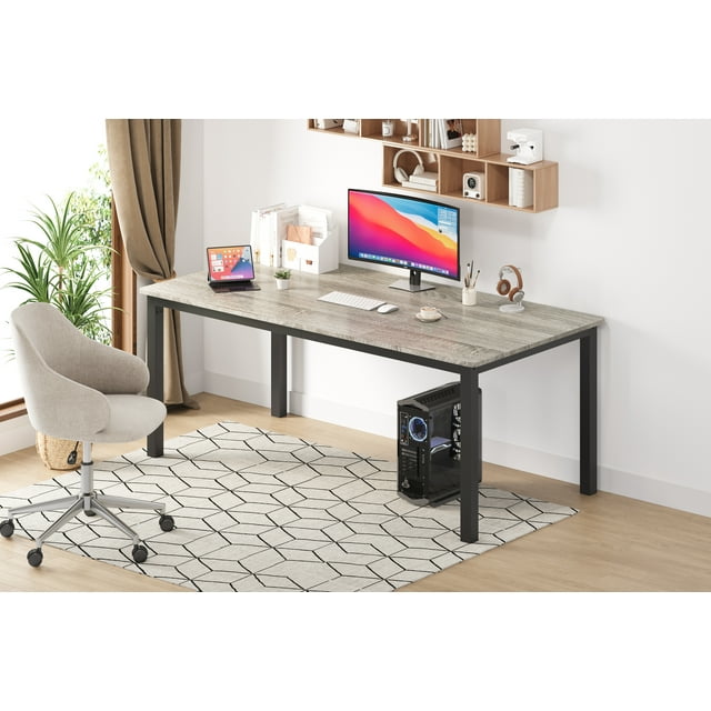 Industrial Dining Table for 6-8 – Large Rectangular Wooden Kitchen Table with Sturdy Metal Legs, Rounded Corners – Multi-Purpose Computer Desk – Rustic Grey, 1.8m x 0.9m