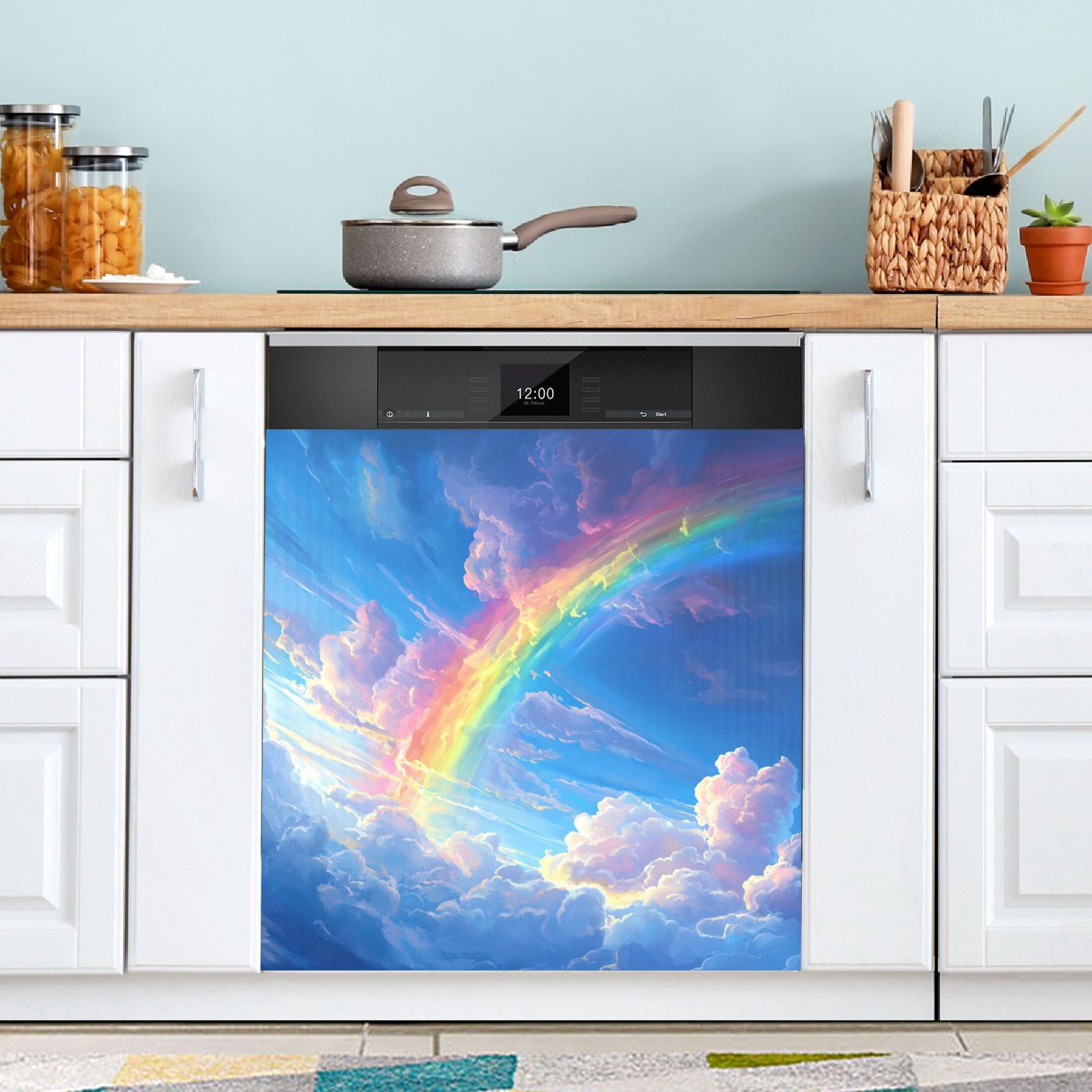 Dishwasher Magnetic Sticker 23x26 Inch Refrigerator Magnetic Sticker Washing Machine Magnetic Sticker Kitchen Panel Magnetic Sticker Home Decor Picturesque Rainbow Cloud