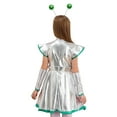 thumbnail image 2 of LiiYii 3Pcs Girls Alien Outfit Set Shiny Metallic Dress Headband Arm Sleeve Hair Hoop Outer Space Green 8, 2 of 8