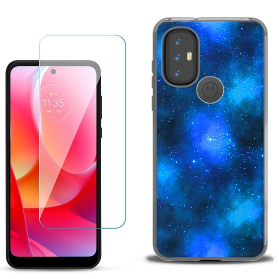Slim-Fit Gel TPU Phone Case for Motorola Moto G Power 2022, with Tempered Glass Screen Protector, by OneToughShield ® - Cosmos/Stars