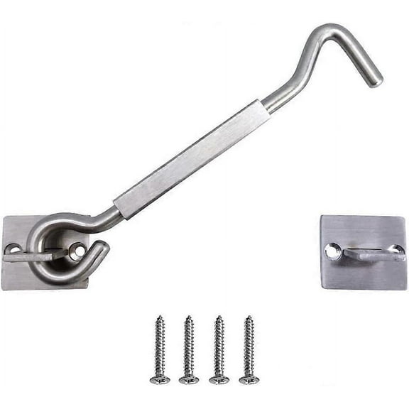 Heavy Duty Cabin Hook Eye Catch Door Latch Stainless Steel Cabin Window Hook, 6 Inches, Silver