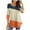Orange, variant on Scyoekwg Womens 3/4 Length Sleeve Tunic Tops to Wear with Leggings Round Neck Button Pleated Tunic Tops Lightweight 3/4 Sleeve Comfy Color Block Patchwork Graphic Tee Blouses (Navy,L)