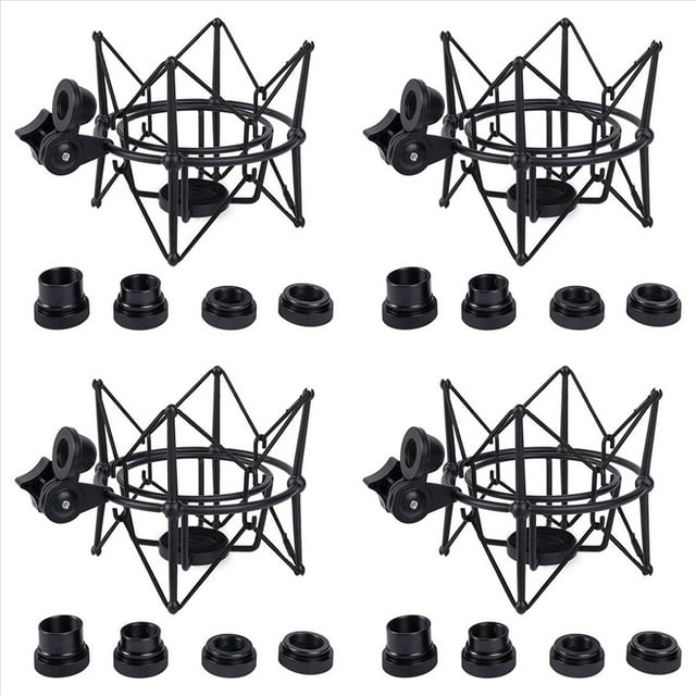 4X MicróFono Shock Mount Soporte de MicróFono de GrabacióN de Montaje Ajustable Soporte de Metal Pod Soporte de MicróFono (Negro)