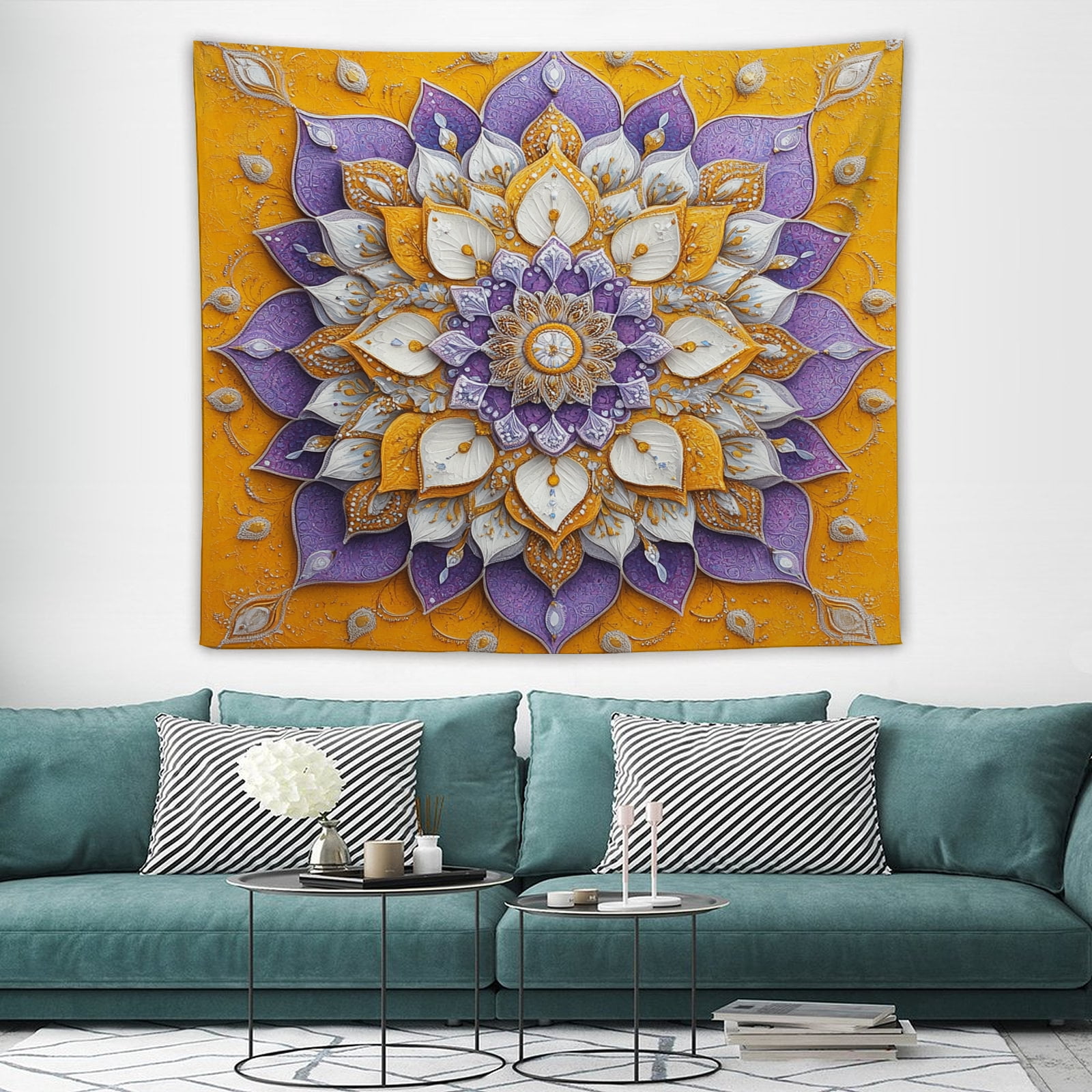 Printed Mandala Lotus Tapestry Wall Hanging – Boho Wall Art Decor for Bedroom, Living Room, and Apartment