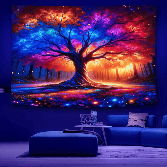 Magical Glowing Tree of Life Tapestry Large Fluorescent Fabric Wall Hanging Home Decor for Living Room Dorm No Installation Needed