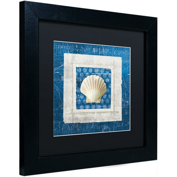 Trademark Fine Art "Sea Shell III on Blue" Canvas Art by Belinda Aldrich, Black Matte, Black Frame