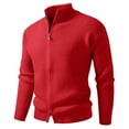 thumbnail image 2 of Miluxas Sweater Jacket Zip Up Mens Cardigan Sweater Lightweight Casual Mock Neck Cable Knitted Winter Chunky Sweaters Red XL(XL), 2 of 6