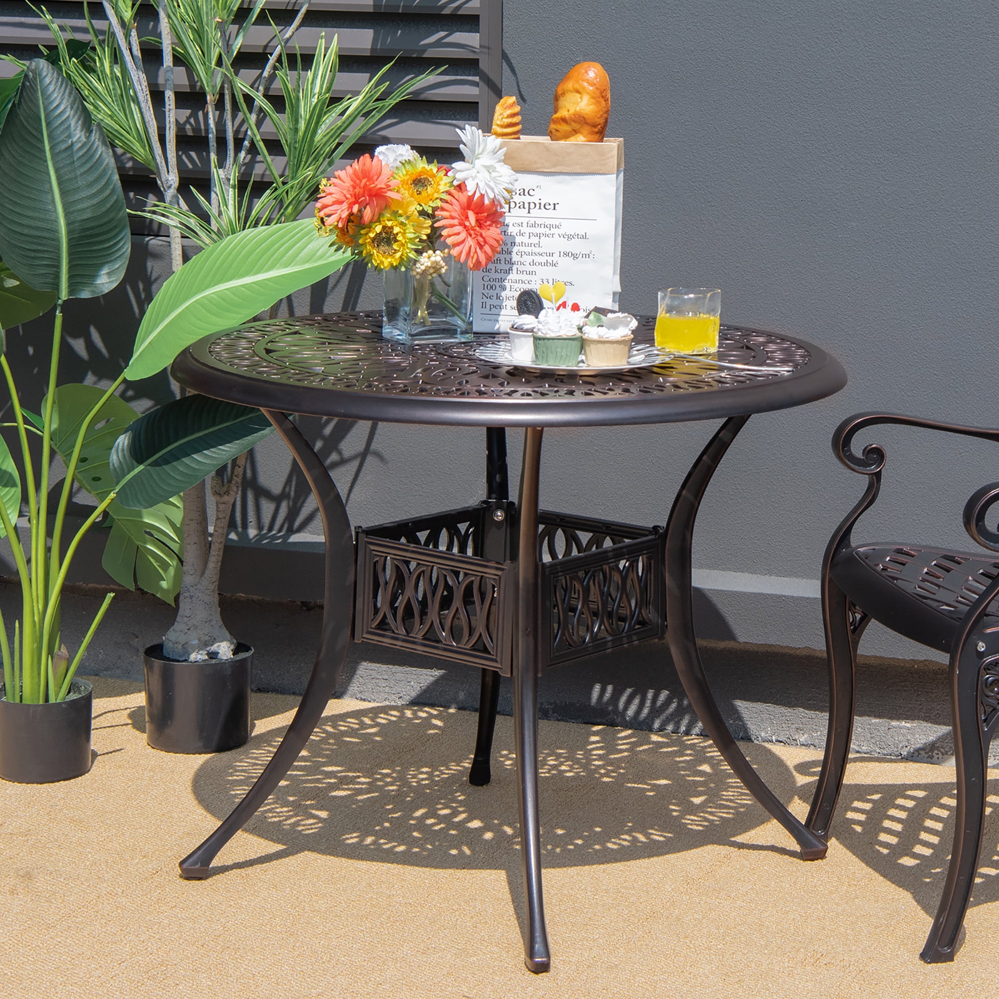 Table Bar COSTWAY Avec 2 Tabourets - Style Industriel, Faux Marbre, Blanc