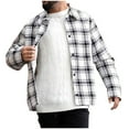 thumbnail image 5 of LNWUY Mens Cotton Shirt Casual Trendy Fashion Turndown Collar Button Down Long Sleeve Plaid Shirt Jacket with Pockets White M, 5 of 5