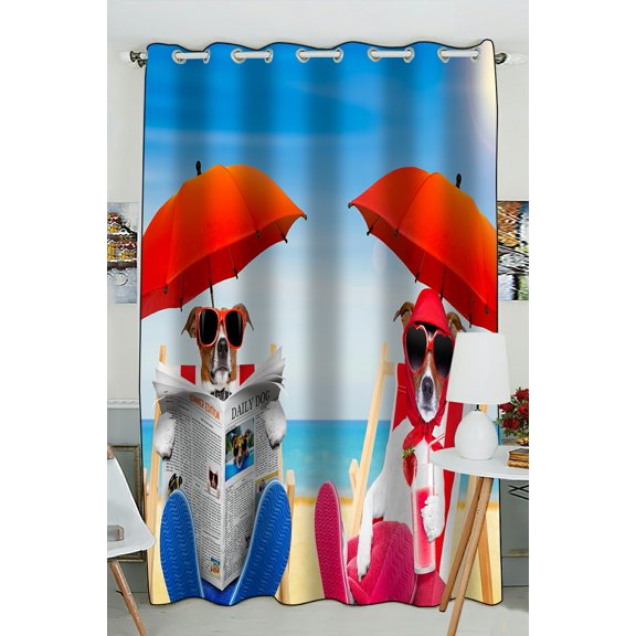 ECZJNT Dog Newspaper Beach Chair Cocktail Umbrella Summer Vacation Hammocks Blackout Window Curtain Drapery Panels 52x84 inch one Piece
