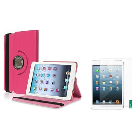 iPad Mini 3/2/1 Case, iPad Mini Case by Insten Hot Pink Leather Case+Matte Guard For iPad Mini 3rd 2nd 1st (Supports Auto Sleep/Wake)