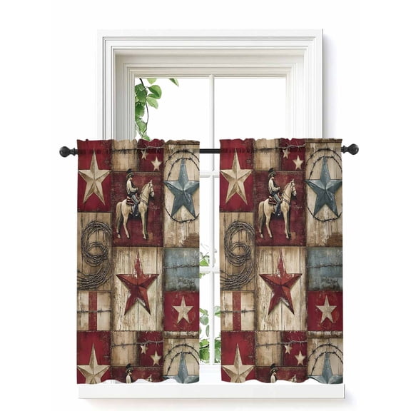Texas Star Vintage Curtains 54 Inch Length, Sheer Curtains for Bedroom Living Room Window Country Star Western Cowboy Rod Pocket Voile Drapes Kitchen Curtains Small Half Window 52"x54" 2 Panels