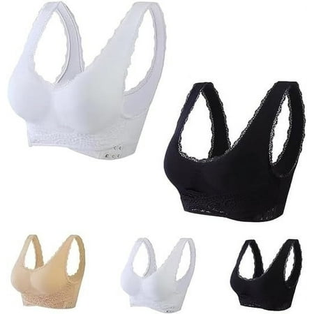 GERsome 5 Pack Assorted Color Sports Bras for Women Front Criss Cross Bras Side Buckle Lace Sports Bras Wireless Push Up Seamless Bra Full Coverage T-Shirt Bra