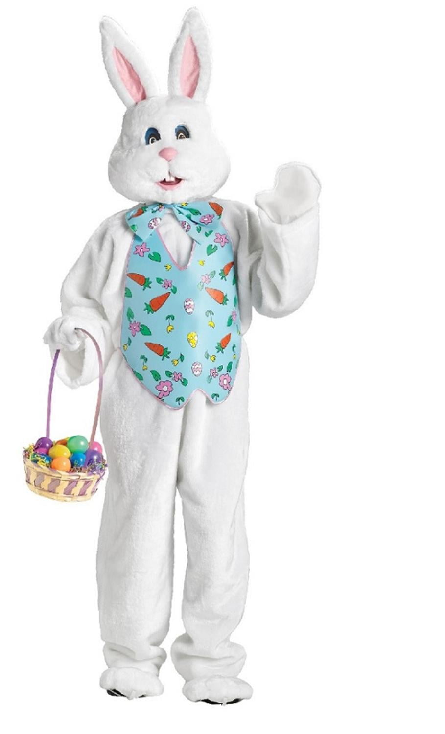 Plush Halloween Easter Bunny Mascot Costume Green Vest Mask Adult Rabbit