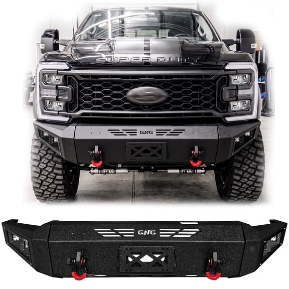 Vijay Compatible with 2023-2024-2025-206 Ford F250/F350/F450 Front Bumper Textured Black Steel with Lights and D-ring