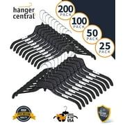 Hanger Central 25 Pack 17 Inch Plastic Clothing Hangers with Metal Swivel Hooks, Black