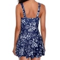 thumbnail image 5 of Women Floral Print Monokini Deep V-Neck Sleeveless Flowy Hem One-piece Swimwear Slim Fit Bathing Suit Dress Style Beachwear-Blue,2XL, 5 of 8