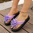 thumbnail image 6 of GERsome Women's Flip-Flops Platform Round Toe Slip-On Flat Summer Comfortable Flower Thong Sandals for Beach Travel, Purple Size 6, 6 of 9