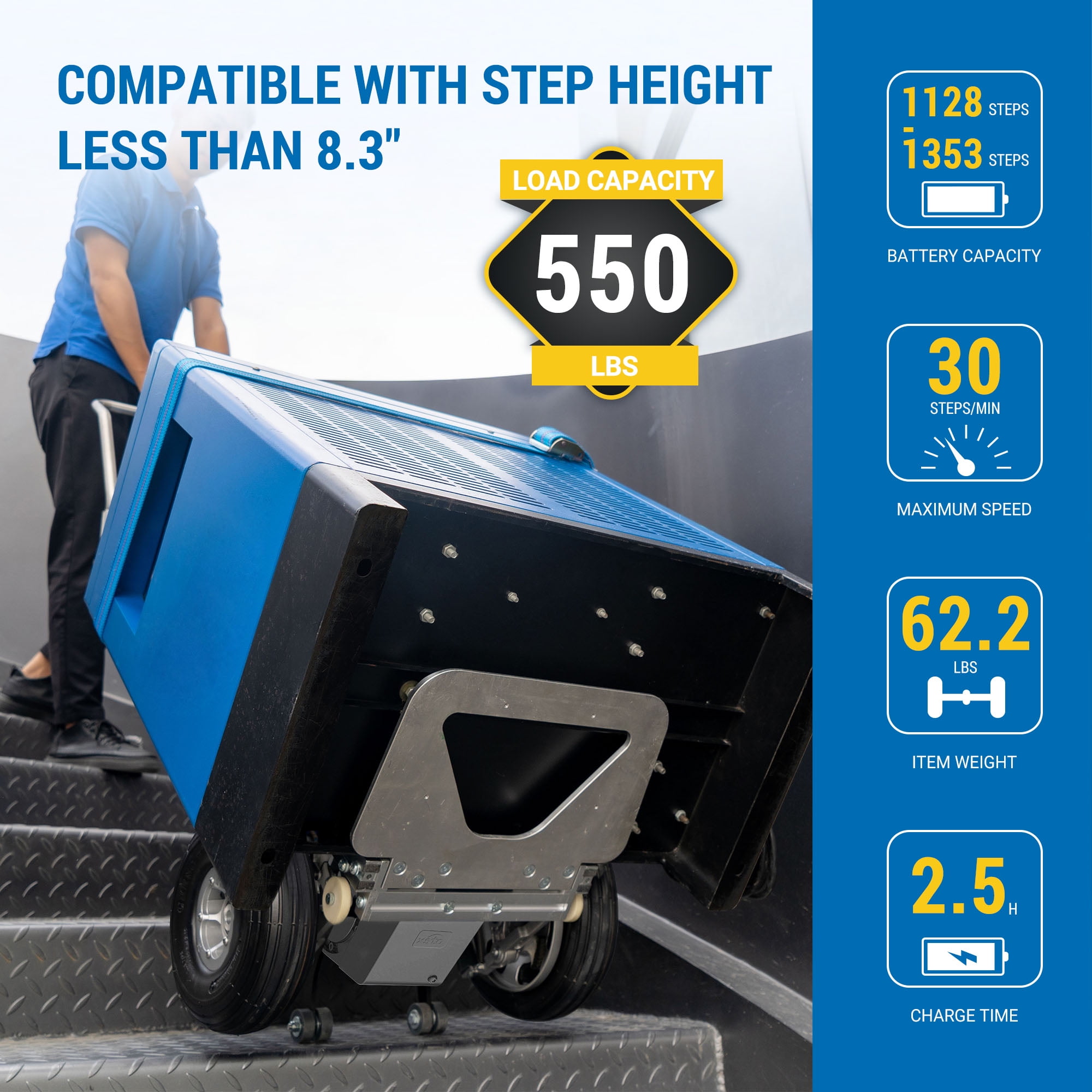 XSTO ZW7250GC 550 LBS Powered Stair Climbing Hand Truck Dolly Cart For Moving, Heavy Duty Stair Climbing Hand Truck with Foldable Handle and Brake System