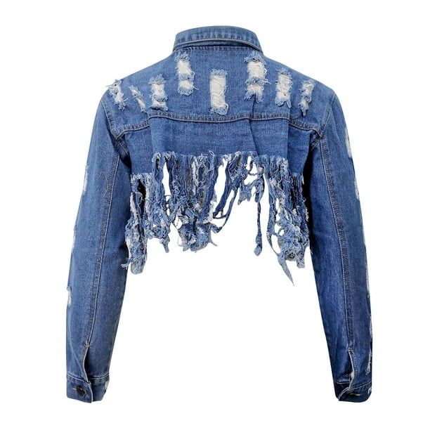 Women s Cropped Jacket With Holes On The Back And Cutout Denim