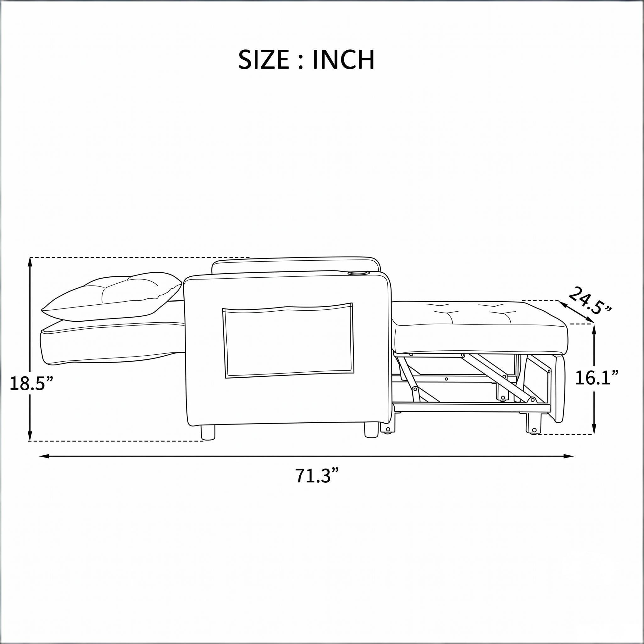 Howcool 3-in-1 Sleeper Chair Convertible Pull Out Bed Adjustable Armchair Sofa Bed with USB & Side Pocket