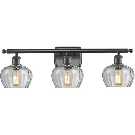 

Matte Black Tone Bathroom Vanity 26 Wide Clear Glass Steel/Cast Brass/Glass Medium Base LED 3 Light Fixture