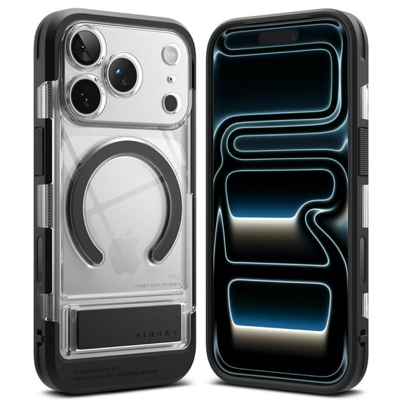 Ringke UX Magnetic [Built in Kickstand] for iPhone 17 Pro Case, Heavy-Duty Rugged Anti-Fingerprint Cover Compatible with MagSafe - Clear