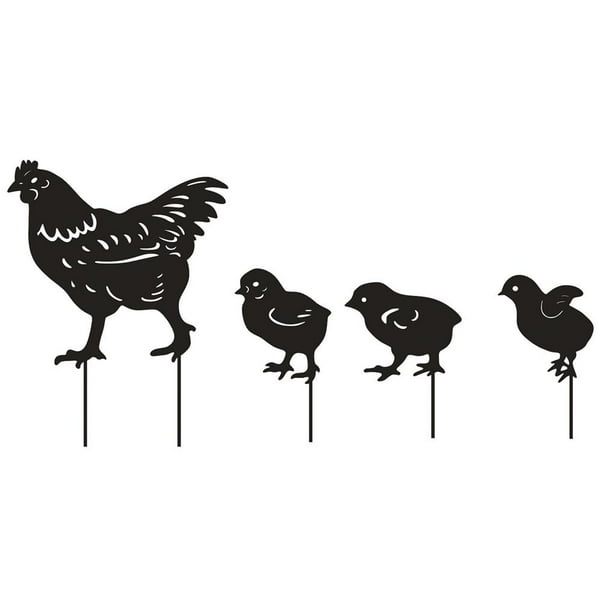 Naiovety 4 Uds. De decoración hueca de Metal para jardín, gallina, pollo, estilo Retro negro, patio creativo, familia de pollos, jardín, césped, Decoración del hogar Naiovety HA017482-00
