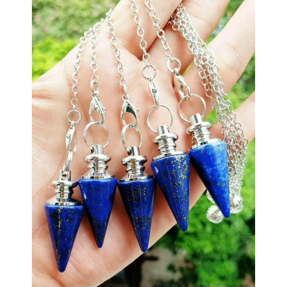 HOOUN 5pcs Lapis Lazuli Stone Magic Pendulum Pendant Energy Power Reiki Healing Amulet
