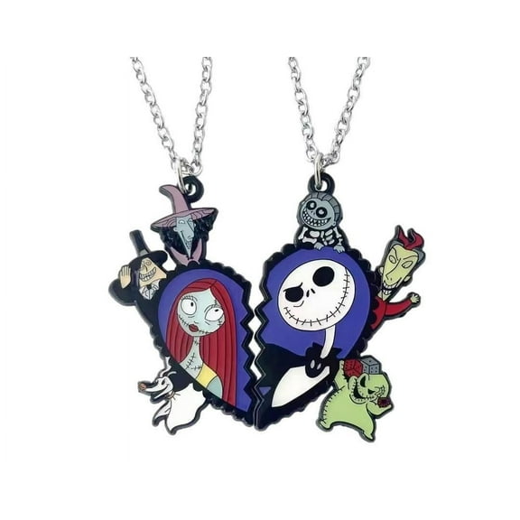 Jack and Sally Split Heart 2 Charm Pendant Necklace Set
