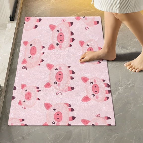 RMDQTR 16" × 24" Rectangle Shape Bathroom Rugs Plush Toilet Base Mat Soft Rugs Non Slip Absorbent Cute Pig