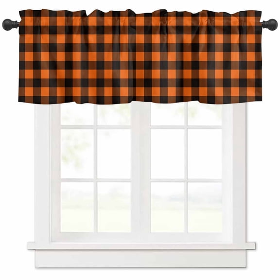 Black Orange Plaid Valances for Windows Farmhouse Kitchen Curtains Valances Rod Pocket Valance Curtains for Kitchen Windows Farmhouse Buffalo Check Gingham Window Valances for Bathroom 54"x18"