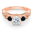 thumbnail image 2 of Gem Stone King 18K Rose Gold Plated Silver White Topaz Black Onyx and White Moissanite Engagement Ring for Women (1.37 Cttw, Gemstone November Birthstone, Round 6MM and 3MM, Size 9), 2 of 4