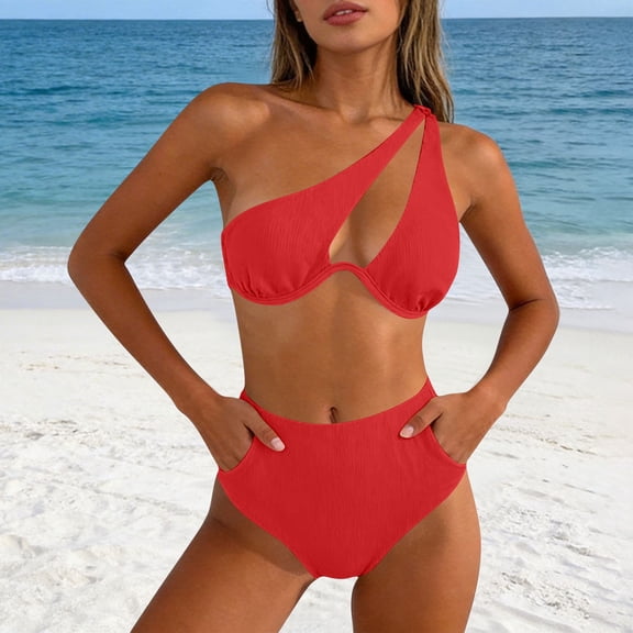 Ahabrexf Swimsuit for Women V-Neck Tankini Style 2-Pc Bathing Suit Suitable for Women