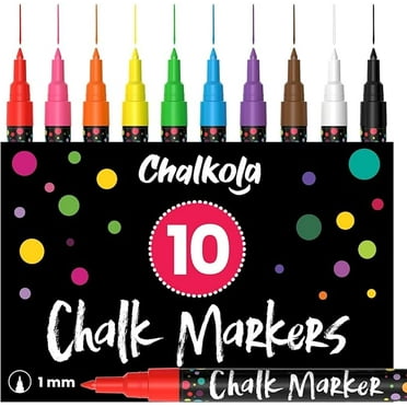 Extra Fine Tip Liquid Chalk Markers (10 Pack) - Dry Erase Marker Pens for Blackboard, Windows, Chalkboard Signs, Bistro - 1mm Tip