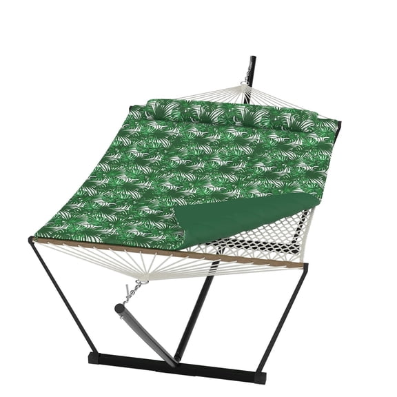 Double Hammock with Stand for Outdoor Use, Heavy-Duty Portable Hammock with Soft Pillow & Pad, 450LBS Load Capacity for Indoor, Patio, Backyard and Garden Leisure