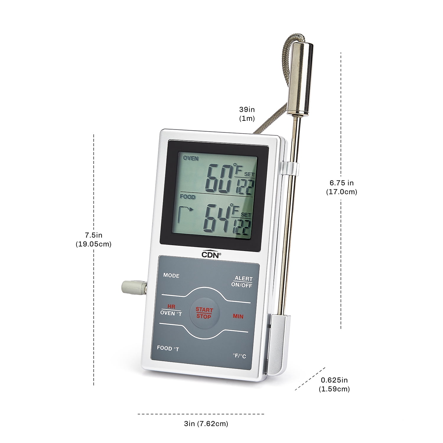 Dual-Sensing Probe Thermometer/Timer - Silver