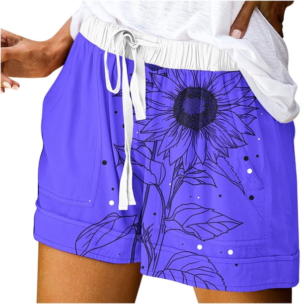 Mujeres Pantalones Cortos con Bolsillos Impresos Detalle Vendaje, Casual Y Suelto Ajuste Pantalones Cortos de las Mujeres para el Verano