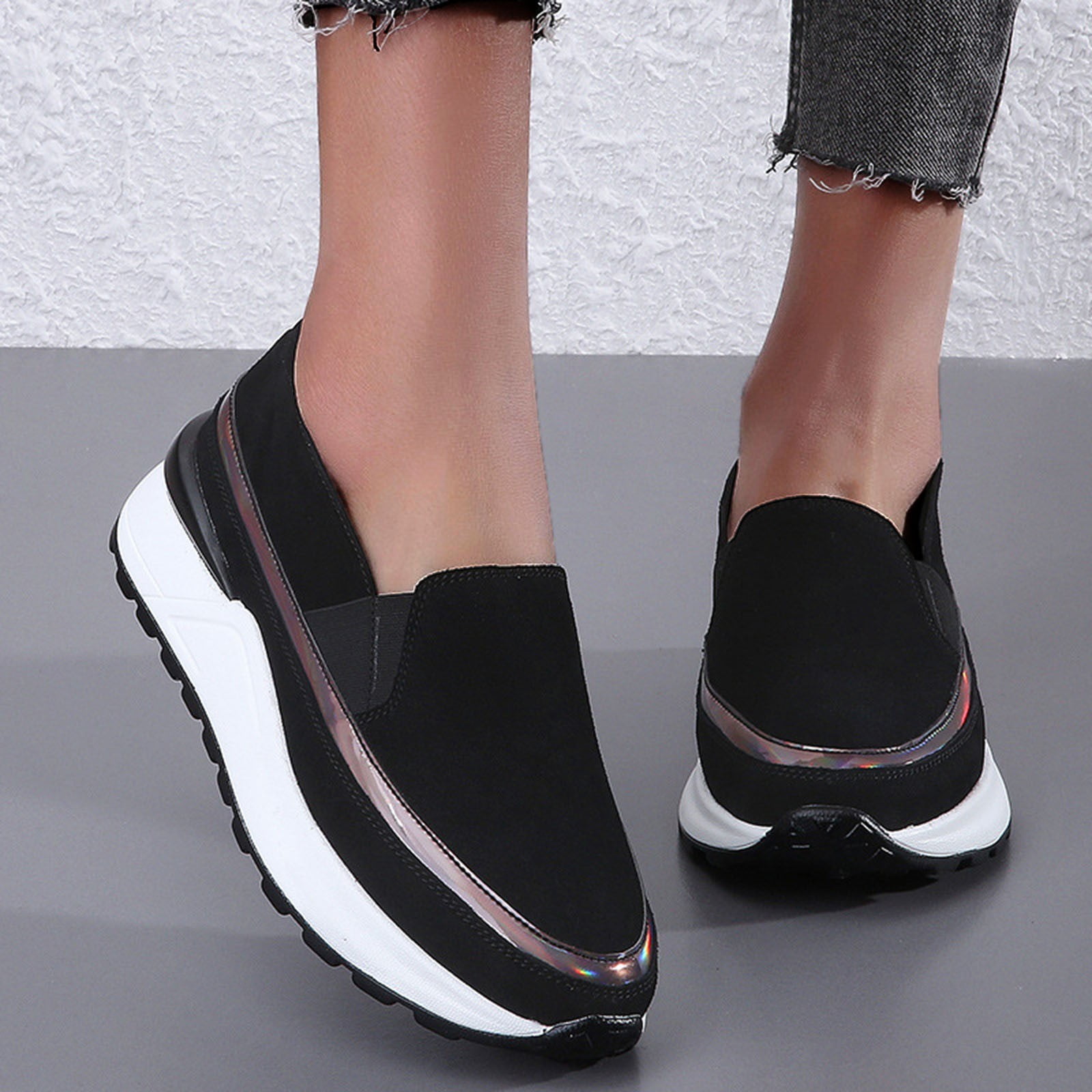 Women's Platform Round Toe Wedge Creepers Casual Sneakers Nursing Shake Shoes 