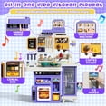 thumbnail image 4 of JoyStone 78PCS Large Kids Play Kitchen Set for Toddlers, 35.43 in Pretend Cooking Toy Kitchen with Interactive Menu, Water Play Coffee Maker, Lights Sounds Music for Kids 3+, Purple, 4 of 13