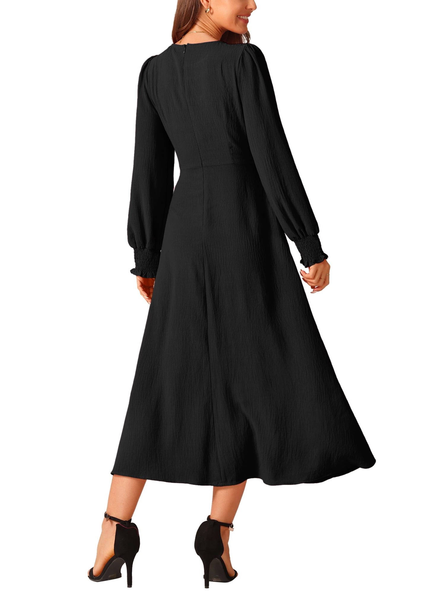 long sleeve flowy fall dress PRETTYGARDEN Women Fall Long Sleeve Smocked Maxi Dress Casual Square N main image 1