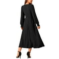 thumbnail image 3 of Vestido midi A-line con cuello redondo, mangas largas y volantes, con bolsillos, negro, talla S para mujeres Inspire Chic, 3 of 5