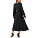 thumbnail image 3 of Vestido midi A-line con cuello redondo, mangas largas y volantes para mujer INSPIRE CHIC, con bolsillos, color negro, talla L, 3 of 5