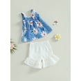 thumbnail image 3 of Bagilaanoe 2pcs Toddler Baby Girl Short Pants Set Floral Sleeveless A-Line Vest Tops + Shorts 12M 18M 24M 3T 4T 5T Kid Casual Summer Outfits, 3 of 7