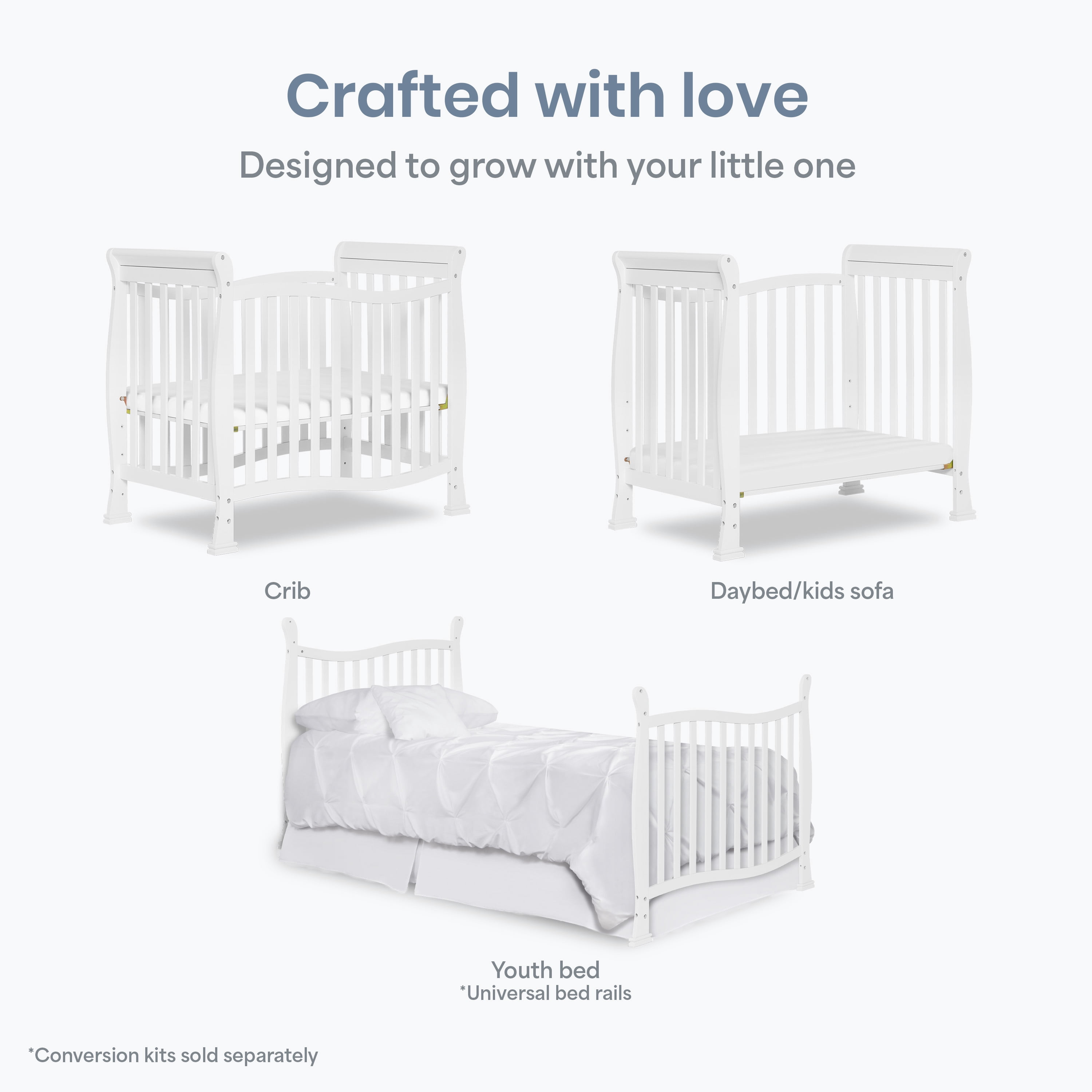 Piper 4 in 1 Convertible Mini Crib-Finish:White