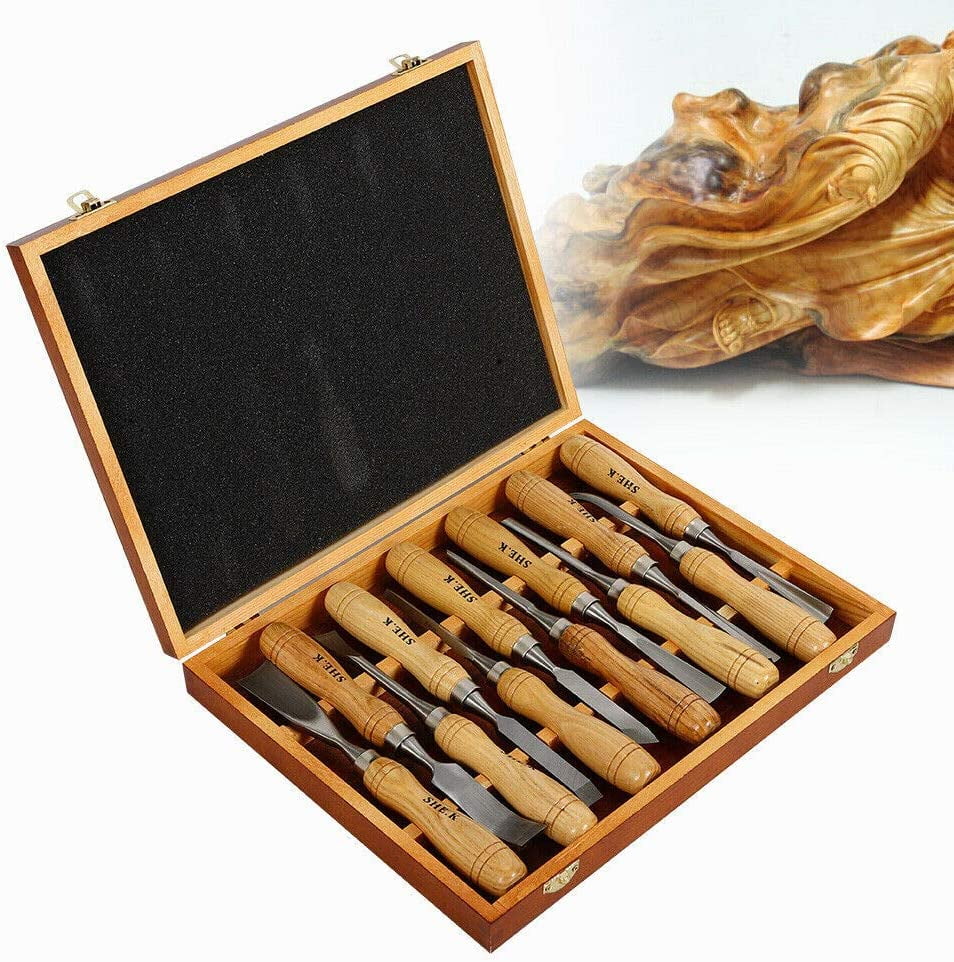 Miumaeov 12-Pieces Woodworking Wood Carving Tools Chisel Set with Walnut  Handle & Wooden Storage Case for Professional Woodworking Carving Hand  Chisel 