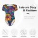thumbnail image 4 of Balery Psychedelic Sunflowers Body de cuello redondo de manga corta para mujer Tops de manga corta Tops básicos-Medium, 4 of 7